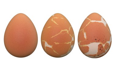 Beyaz arka planda arka arkaya üç yumurta.