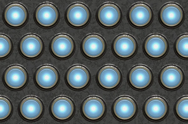 Крупним Планом Освітлені Сині Світлодіодні Ліхтарі Відображенням Перед Чорним Тлом — стокове фото