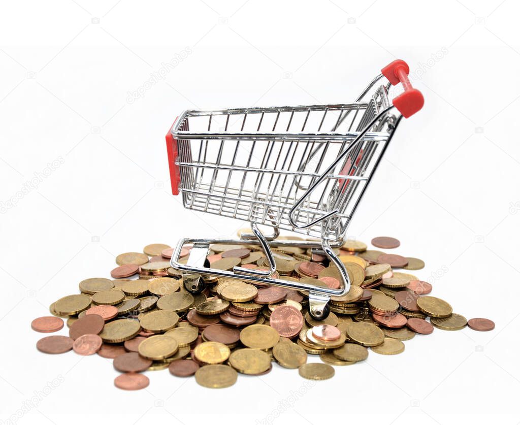  shopping cart with euro coins