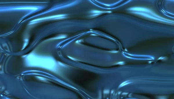Mavi Soyut Sıvı Metalik Parlak Kıvrımlar — Stok fotoğraf