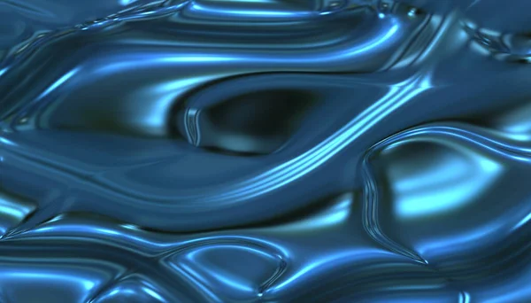 蓝色抽象液体金属光泽褶皱 — 图库照片