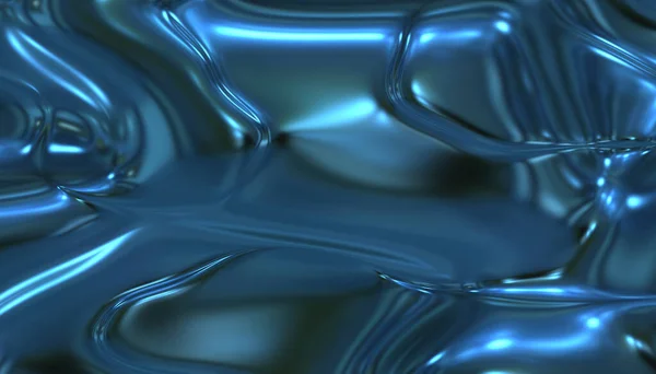 Blauwe Abstracte Vloeibare Metallic Glanzende Plooien — Stockfoto
