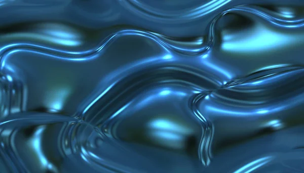 Blau Abstrakte Flüssige Metallisch Glänzende Falten — Stockfoto