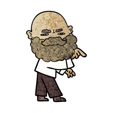 çatık ve işaret eden sakallı adam çizgi film