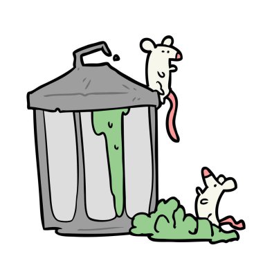 çizgi film eski metal çöp kutusu fareler ile