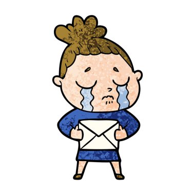 mektup ile ağlayan kadın karikatür