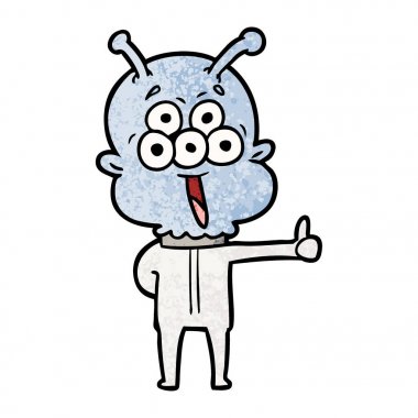 mutlu çizgi film uzaylı vektör çizim