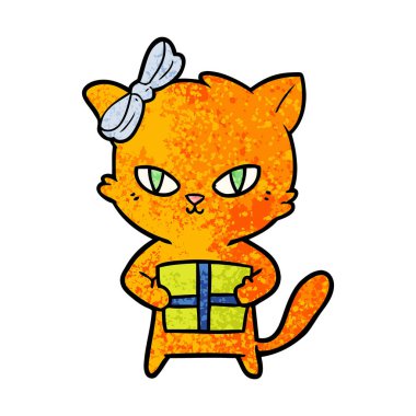 sevimli çizgi kedi hediye ile