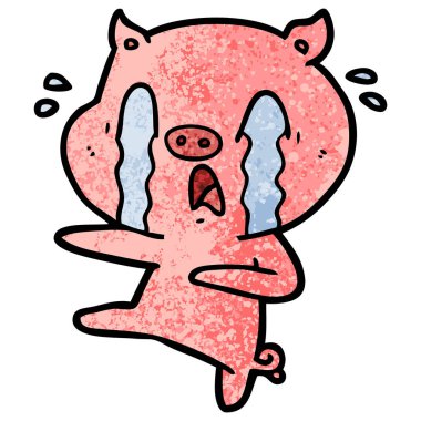 domuz karikatür ağlama vektör çizim