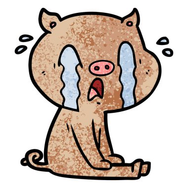 domuz karikatür ağlama vektör çizim