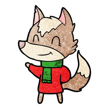 kış giysileri dostu karikatür kurt