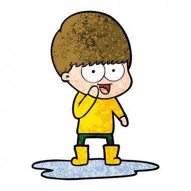 su birikintisine sıçramasına mutlu çizgi film çocuk