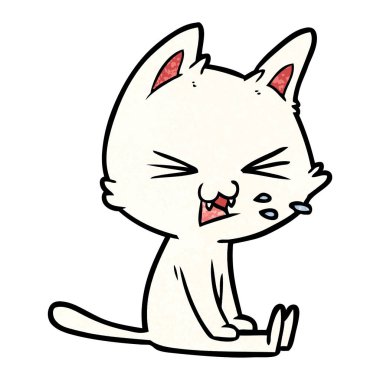 kedi tıslama oturan çizgi film