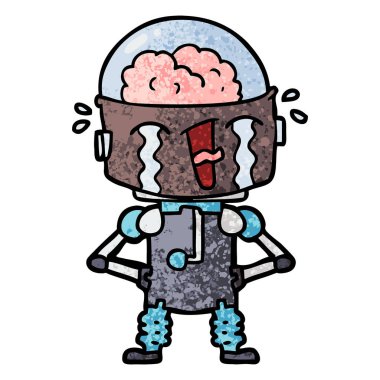vektör çizim robot ağlıyor çizgi film