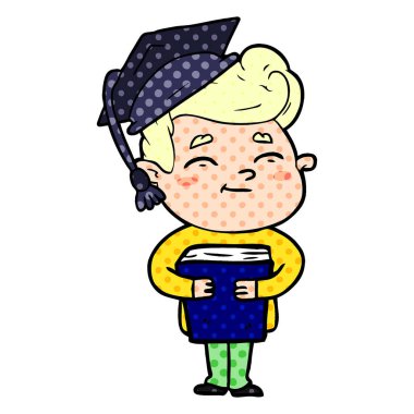 mutlu çizgi film öğrenci vektör çizim