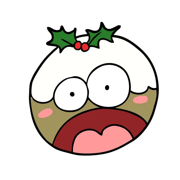 Pudín Navidad Dibujos Animados Con Cara Conmocionada — Vector de stock