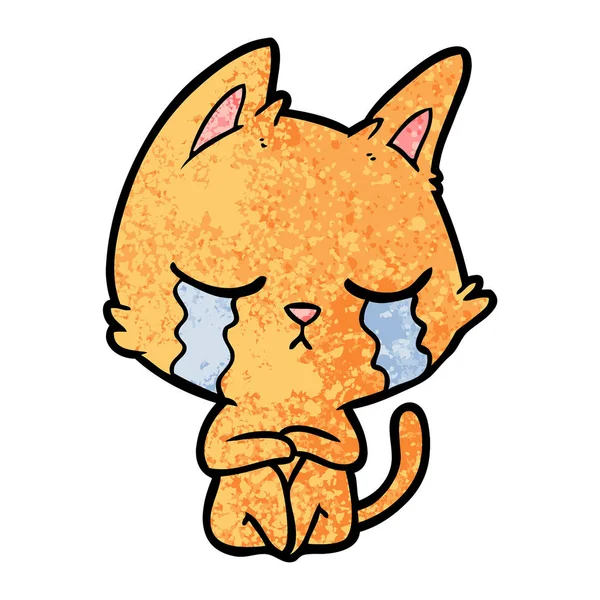 Crying Cartoon Cat Sitting — Stock Vector