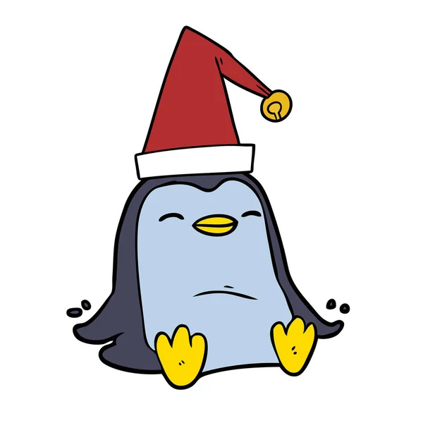 Tecknad Pingvin Bär Jul Hatt — Stock vektor
