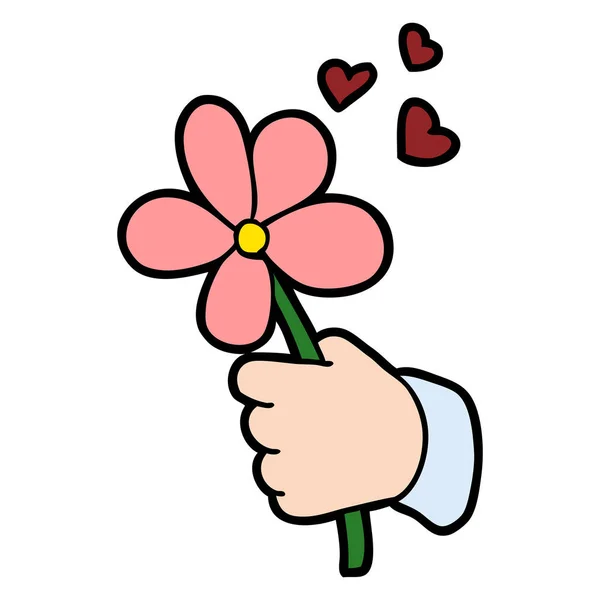 Cartoon Hand Innehav Blomma — Stock vektor