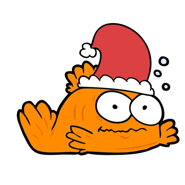 Zlaté Rybky Vtipné Kreslené Vánoce Klobouk — Stockový vektor
