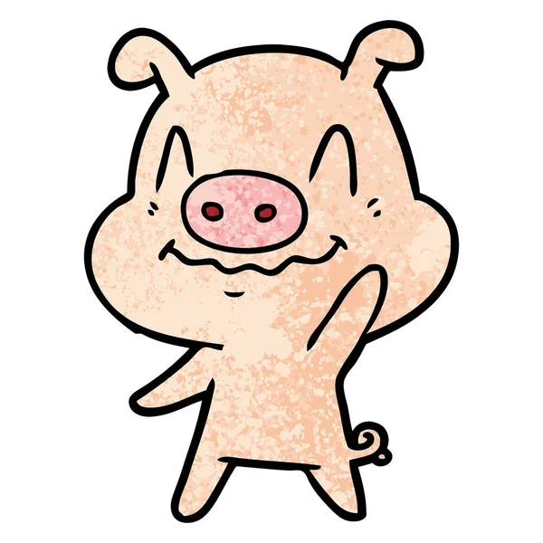 Nervous Cartoon Pig Waving — Stock Vector