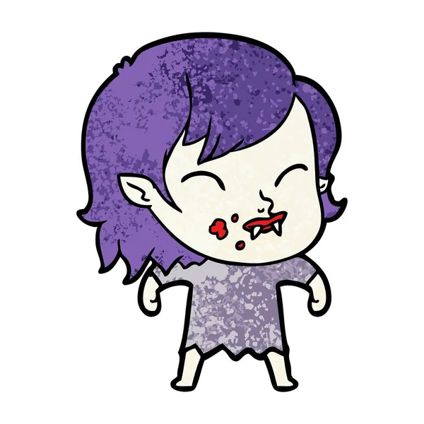 Desenho Animado Vampiro Menina Com Sangue Bochecha — Vetor de Stock