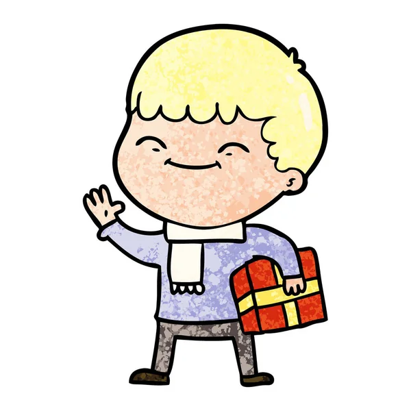 Векторная Иллюстрация Мультяшного Счастливого Мальчика — стоковый вектор