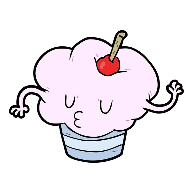 Vector Illustration Funny Cartoon Cupcake — Stock Vector