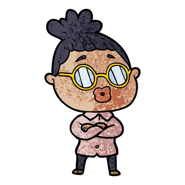 Mujer Dibujos Animados Con Gafas — Vector de stock