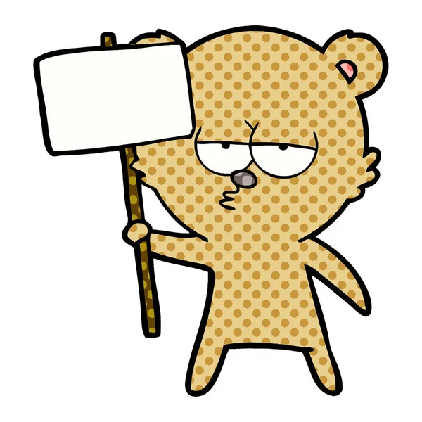 Urso Personagem Desenho Animado Com Sinal Protesto — Vetor de Stock
