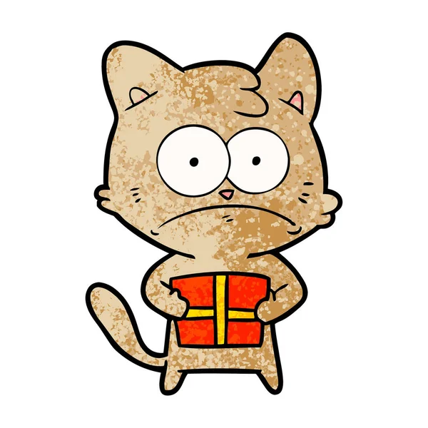 cartoon cat with present