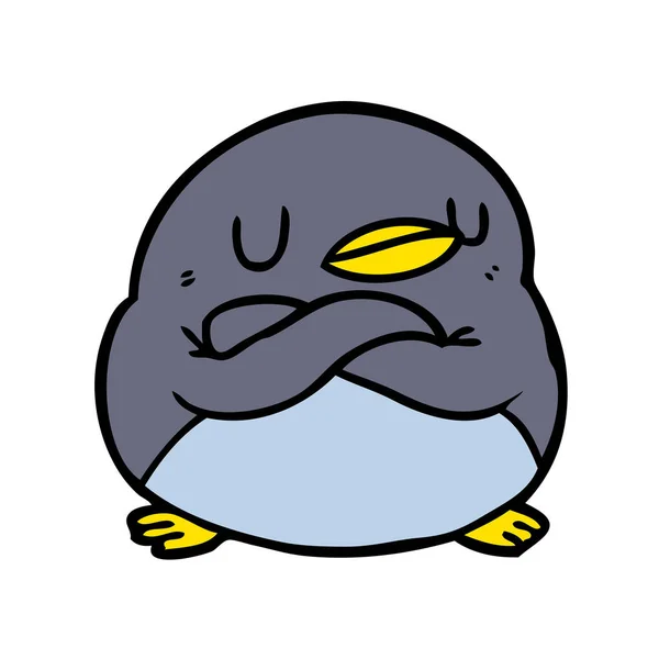 Pingouin Dessin Animé Avec Bras Croisés — Image vectorielle