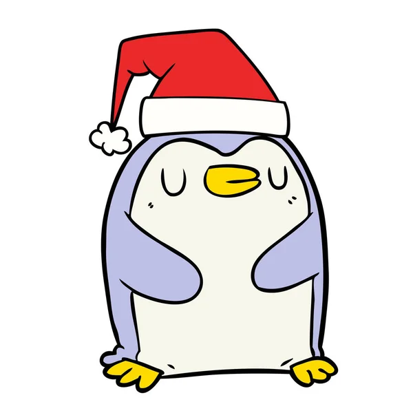 Cartoon Penguin Wearing Christmas Hat — Stock Vector