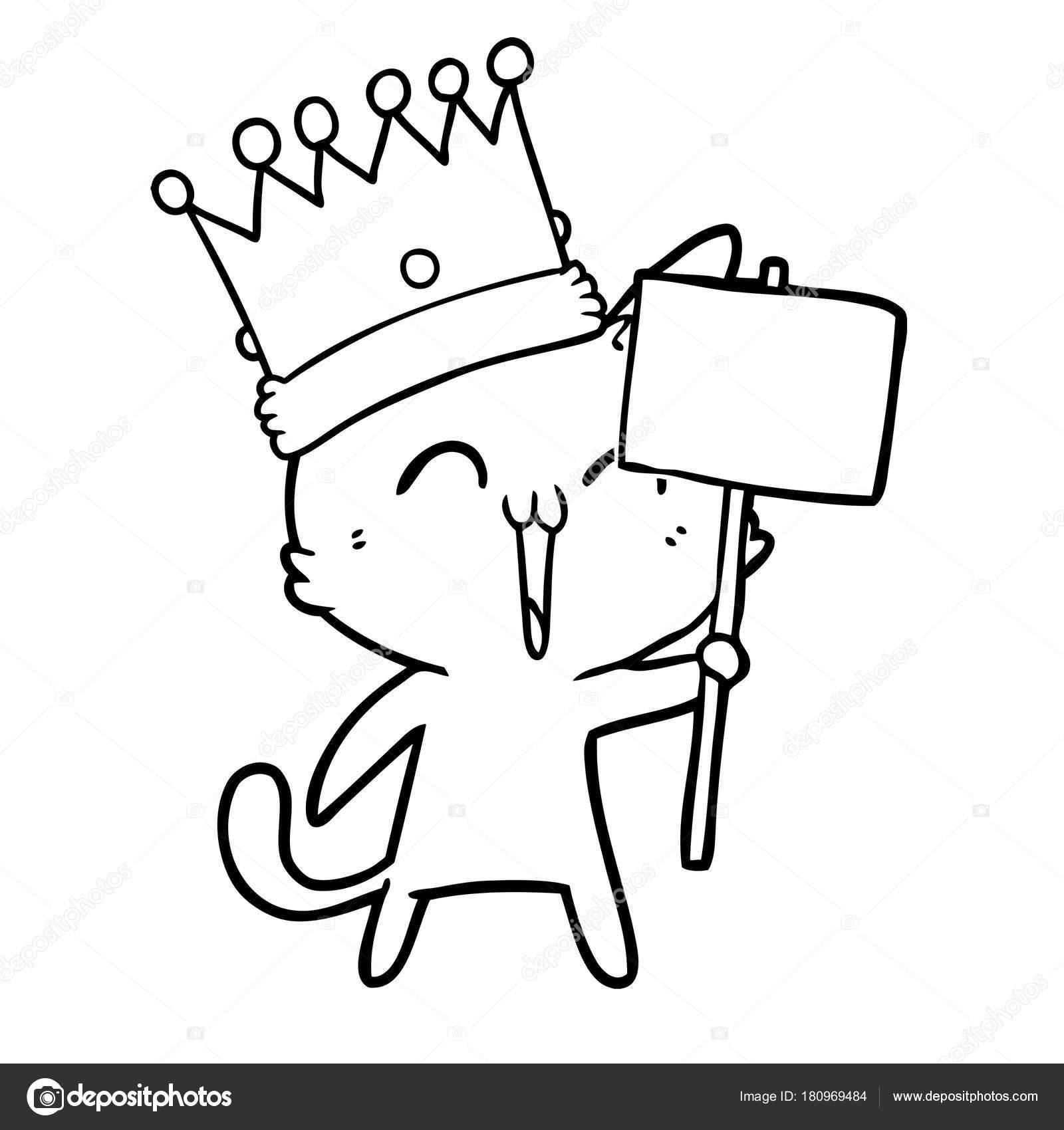 happy cartoon king cat sign stock vector lineartestpilot 180969484 sign king