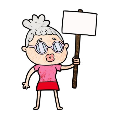 çizgi film protestocu kadın gözlük takıyor