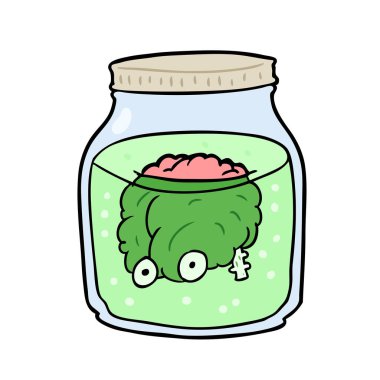 Çizgi Film ürkütücü beyin kavanozun içinde yüzen