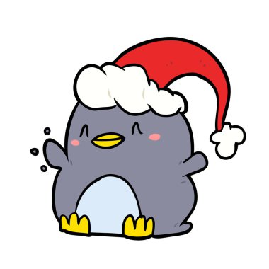 karikatür penguen giyen Noel şapka