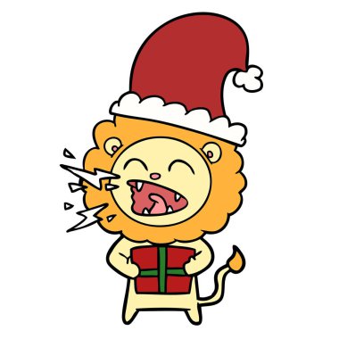 vektör çizim karikatür kükreyen aslan