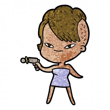 çizgi film keskin mutfak bıçak sevimli çizgi kız hippi saç kesimi ile