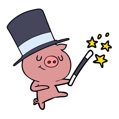 mutlu karikatür domuz sihirbaz