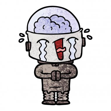 vektör çizim robot ağlıyor çizgi film