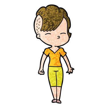 çizgi film kız gözlerini kısarak vektör çizim