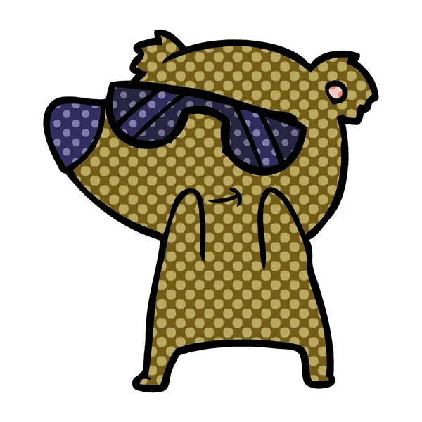 Cute Cartoon Bear Wearing Sunglasses — Stock Vector