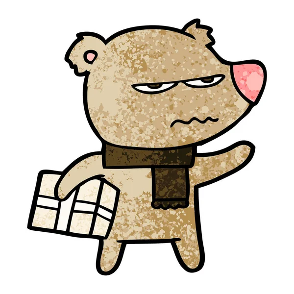 Angry Bear Cartoon Gift — Stock Vector
