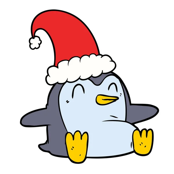 Karikatür Penguen Giyen Noel Şapka — Stok Vektör