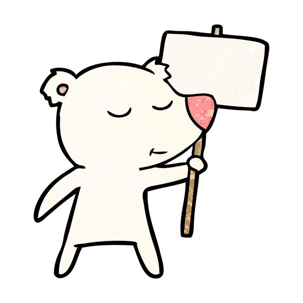 Urso Polar Desenhos Animados Feliz Com Sinal — Vetor de Stock