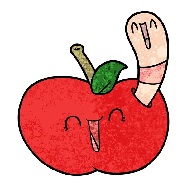 Cartoon Worm Blij Apple — Stockvector