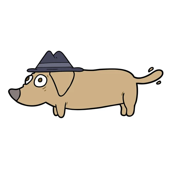 Dibujos Animados Pequeño Perro Usando Sombrero — Vector de stock