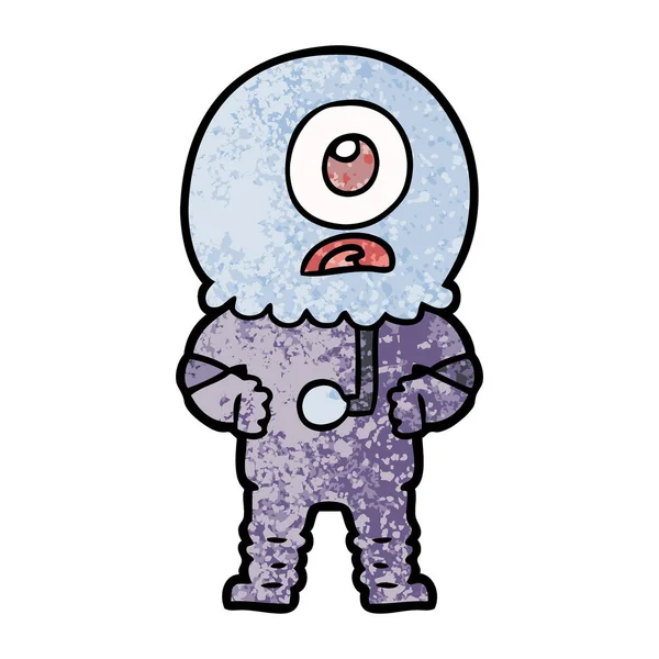 Dessin Animé Cyclops Alien Astronaute — Image vectorielle