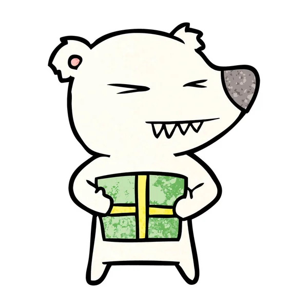 Urso Polar Com Natal Presente Desenhos Animados — Vetor de Stock